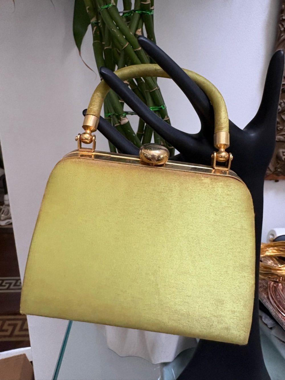 VINTAGE Vanessa Gold Metallic Top-Handle Clutch Crossb- Women's Evening bag rust